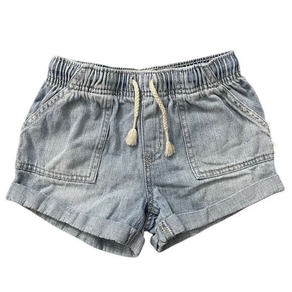 Cat & Jack Girls Light Wash Pull-On Denim Shorts Small 6/7 Drawstring Cuffed - Picture 1 of 7